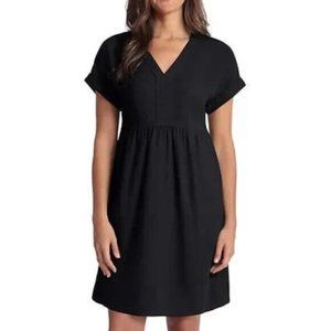 Briggs Ladies V-neck Short Sleeve Linen Blend Midi Shift Black Dress Size XL.